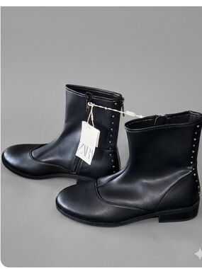 NWT Zara Black Studded Ankle Boots Side Zip  EU 37 US 6.5 Soft